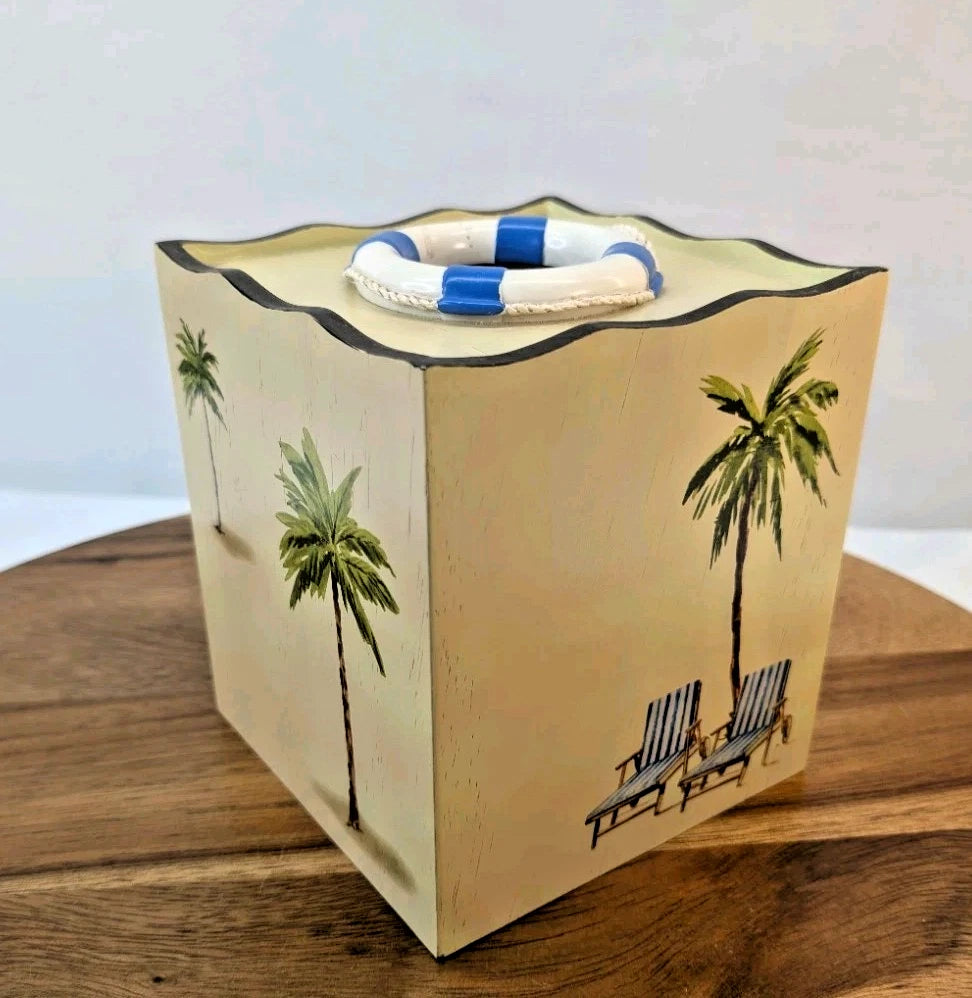 Croscill Seaside Beach Nautical Tissue Box Cover Palm Trees Sailboat Coastal | eBay