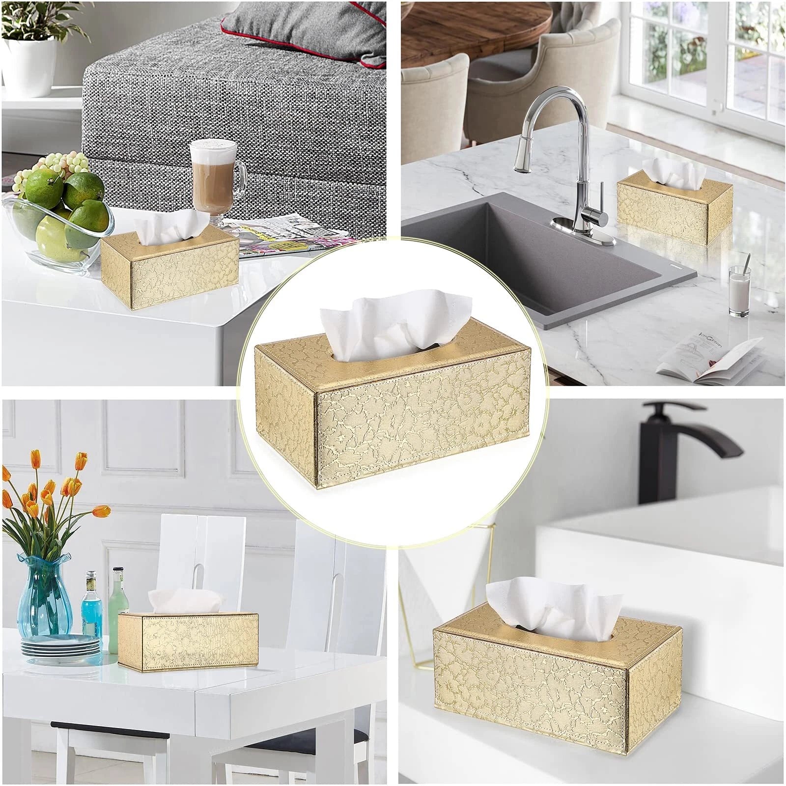 Gold Rectangular Tissue Box Cover Stylish with Magnetic Bottom for Easy Refill | eBay