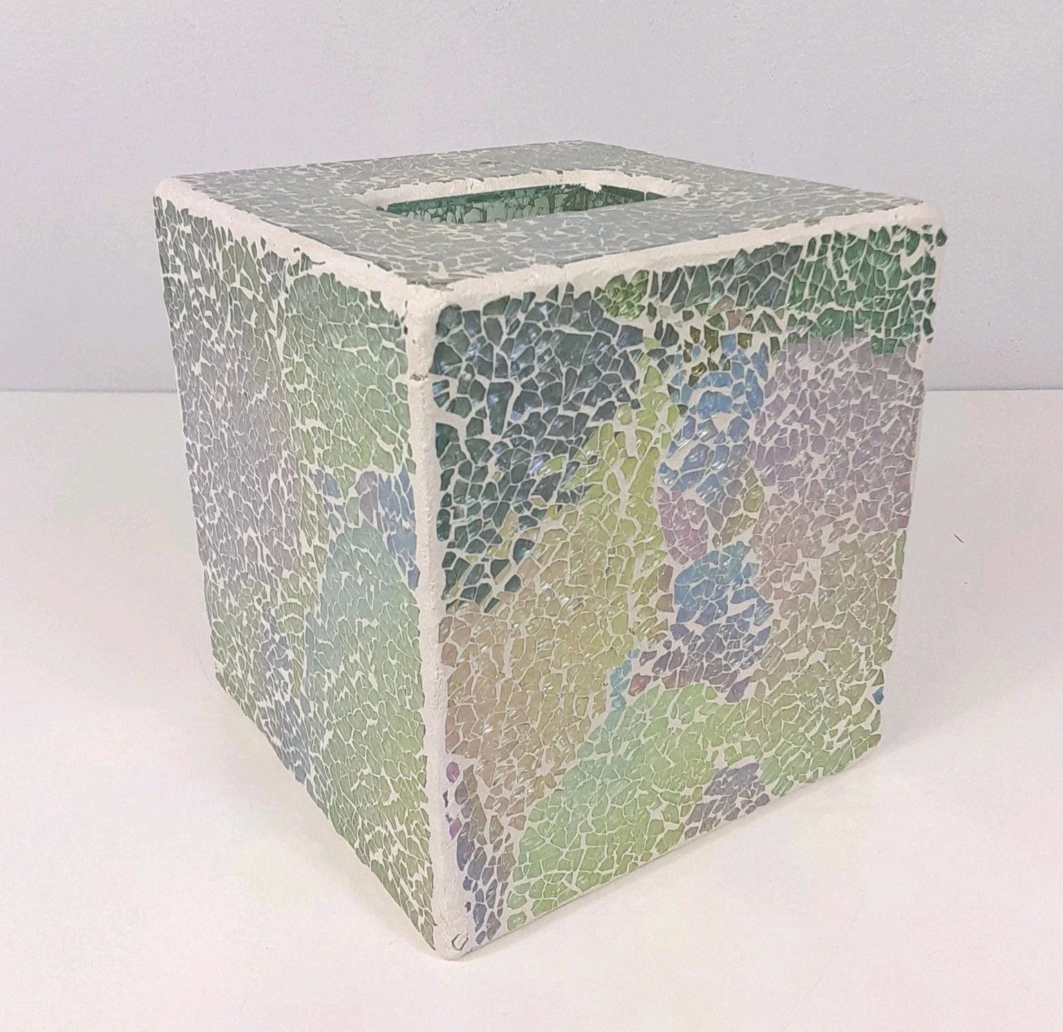 Crackle Mosaic Glass Tissue Box Cover Aqua White Pink Purple Square | eBay