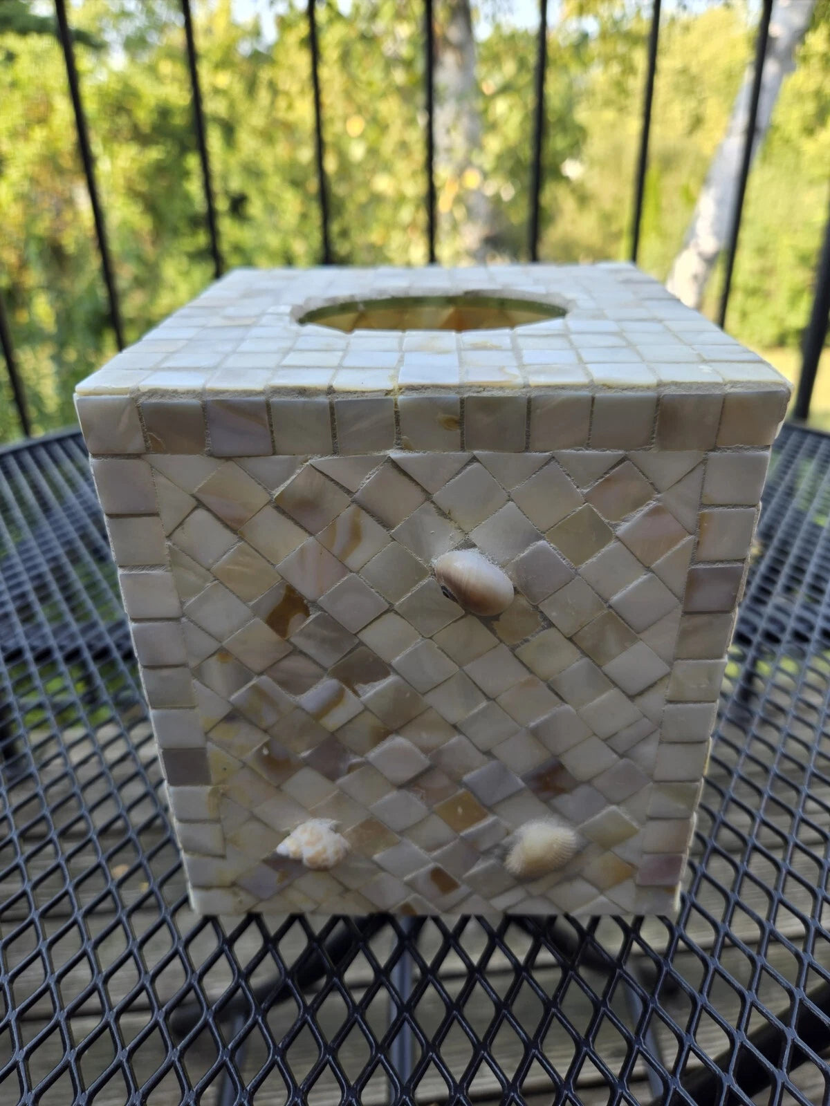 Mosaic Mother of Pearl Inlay Tissue Box Cover Small Seashells Randomly Attached | eBay