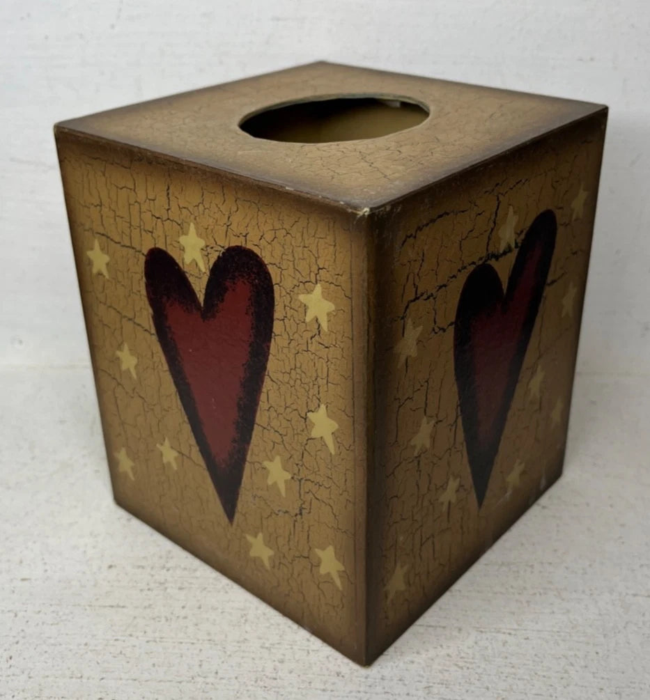 Primitive Country Rustic Decor Board Tissue Box Cover Hearts Stars 6" | eBay
