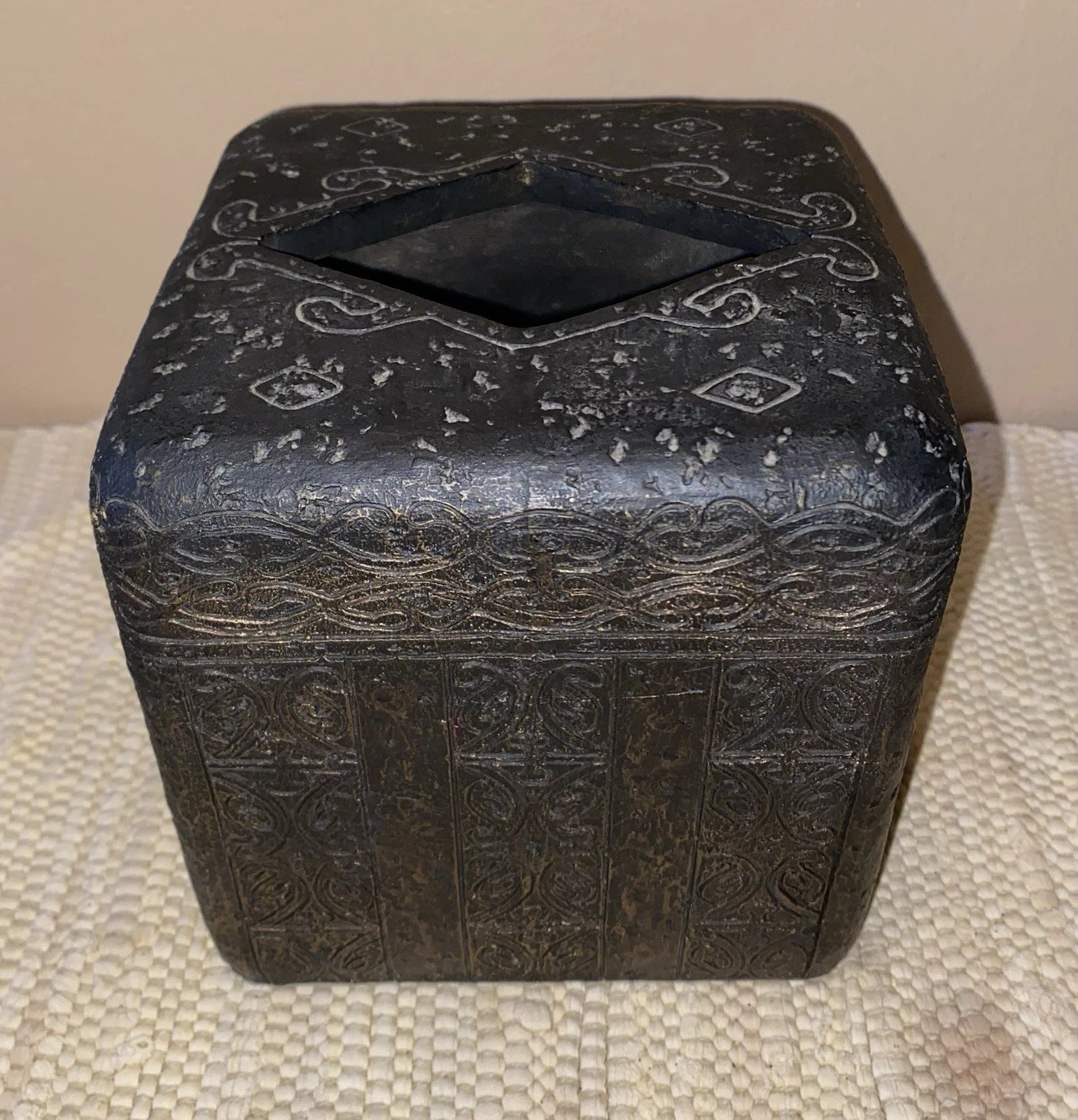 Cast Iron Decorative Tissue Box Holder Cover Brown Ancient Ornate Scroll Design | eBay
