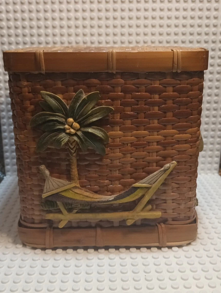 Palm Tree Tissue Box Cover Wicker Rattan Box Palm Tree Beach House Decor Vintage | eBay