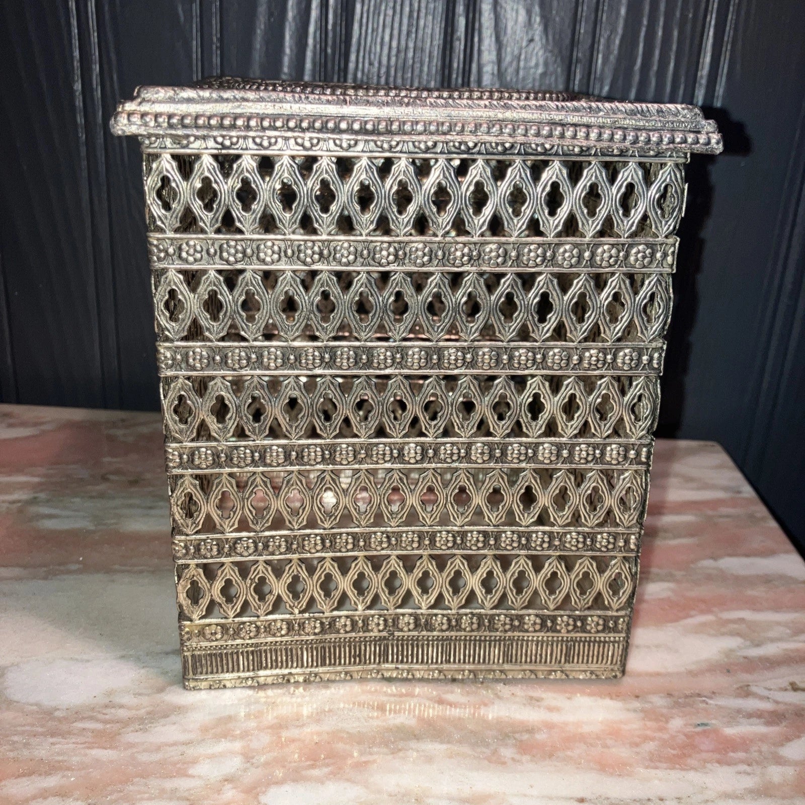 Metal Filigree Tissue Box Holder Hollywood Regency Bronze Silver Vintage | eBay