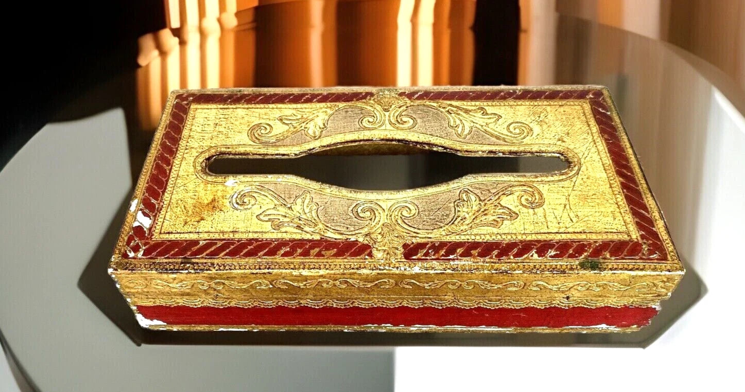 Vintage Red & Gold Tole Painted Tissue Holder/Box Florentine Italy | eBay