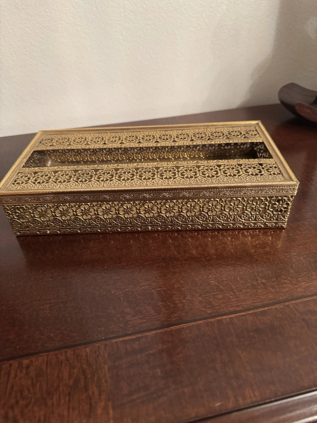 Elegant Vintage MCM Filigree Ornate Flower Gold Metal Tissue Holder Box | eBay