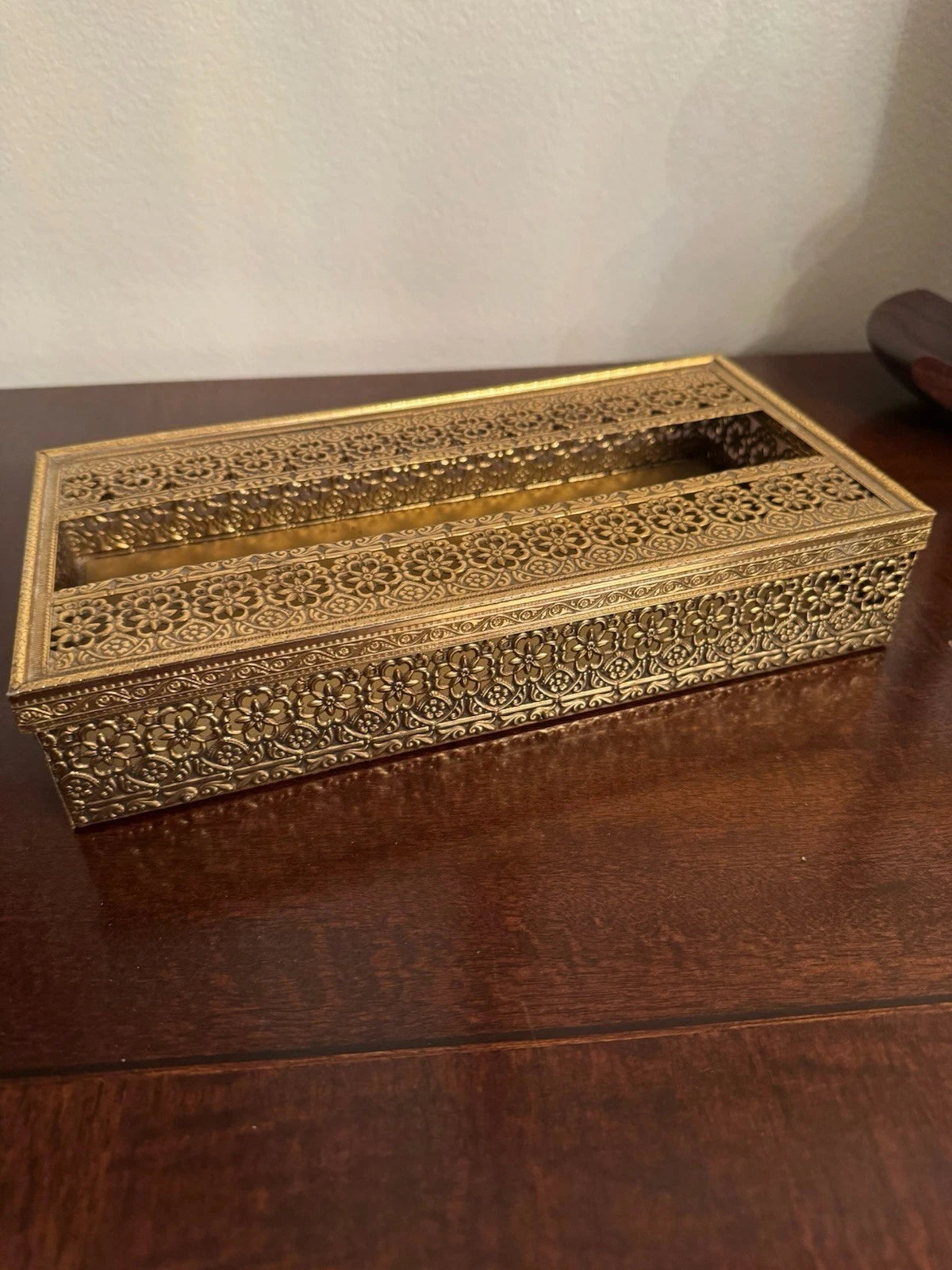 Elegant Vintage MCM Filigree Ornate Flower Gold Metal Tissue Holder Box | eBay