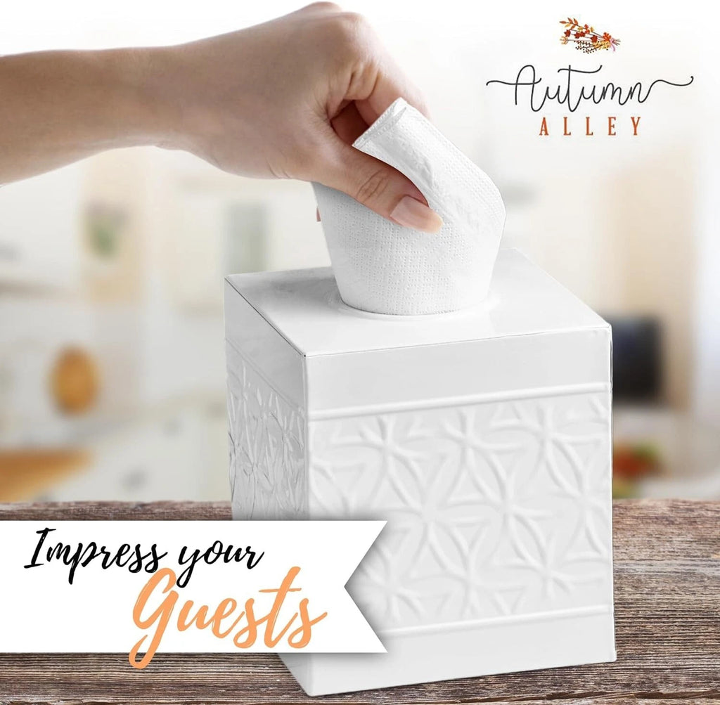 Autumn Alley White Tissue Box Cover Square, White Bathroom Accessories | eBay