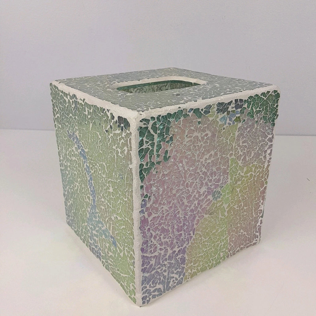 Crackle Mosaic Glass Tissue Box Cover Aqua White Pink Purple Square | eBay
