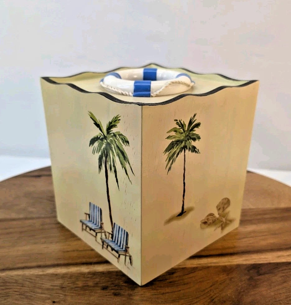 Croscill Seaside Beach Nautical Tissue Box Cover Palm Trees Sailboat Coastal | eBay