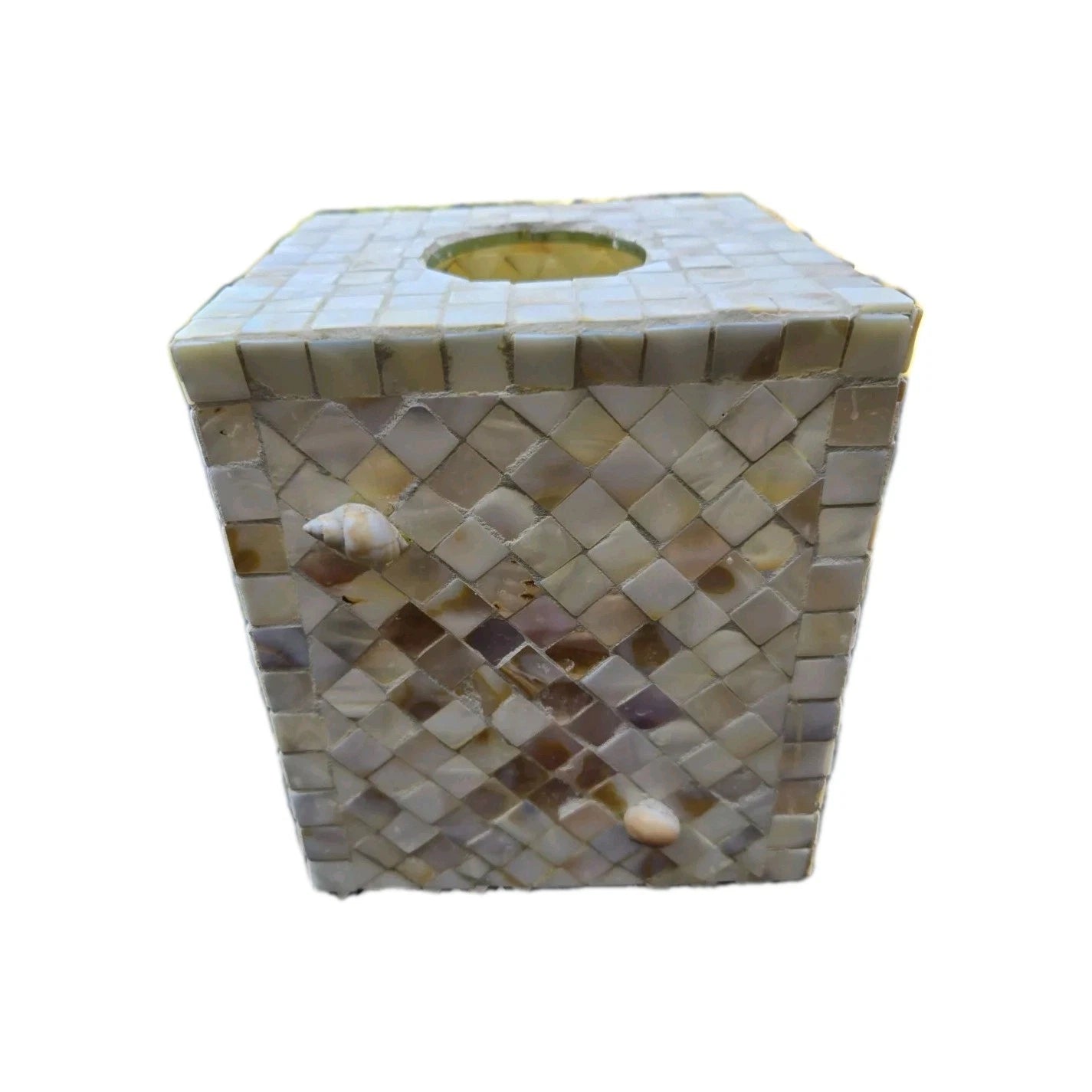 Mosaic Mother of Pearl Inlay Tissue Box Cover Small Seashells Randomly Attached | eBay