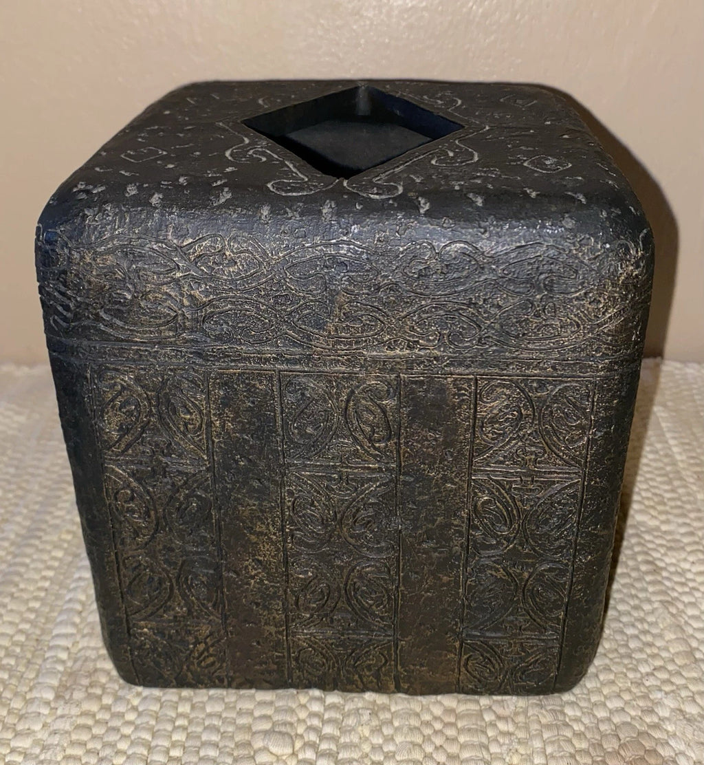 Cast Iron Decorative Tissue Box Holder Cover Brown Ancient Ornate Scroll Design | eBay