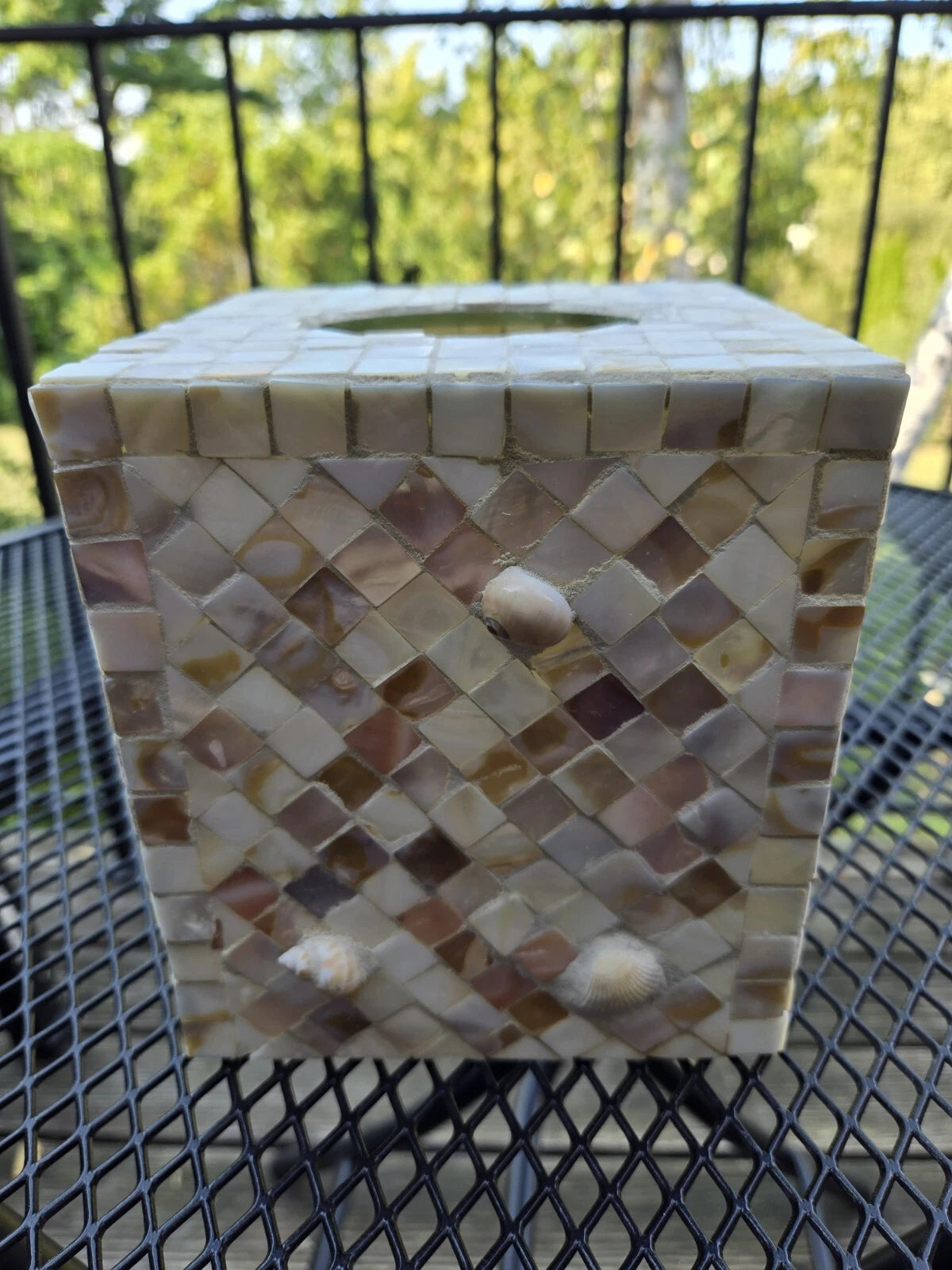 Mosaic Mother of Pearl Inlay Tissue Box Cover Small Seashells Randomly Attached | eBay