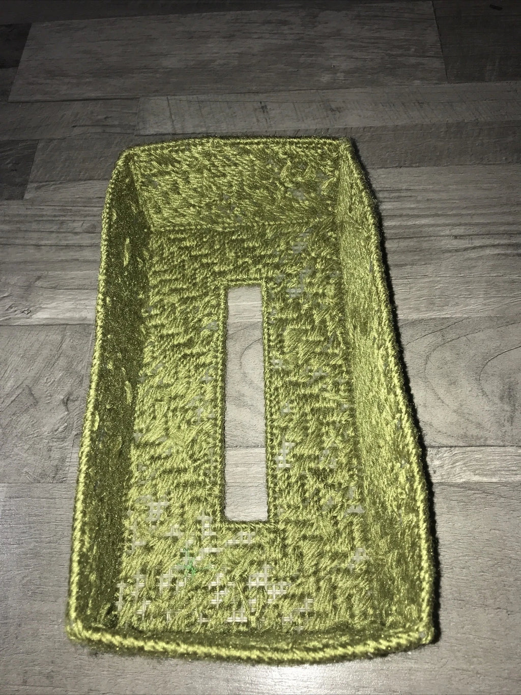 Vintage Homemade Tissue Box Cover Needlepoint Yarn Burnt Green Rectangle W7 | eBay