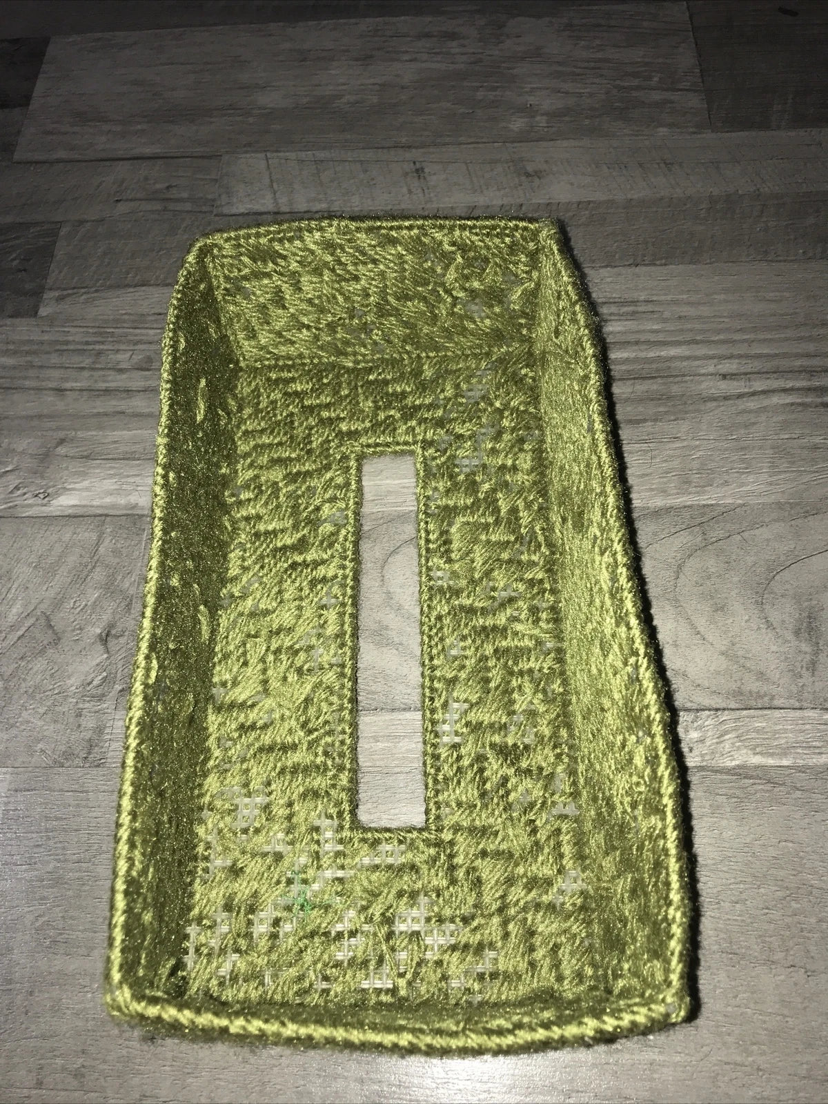 Vintage Homemade Tissue Box Cover Needlepoint Yarn Burnt Green Rectangle W7 | eBay