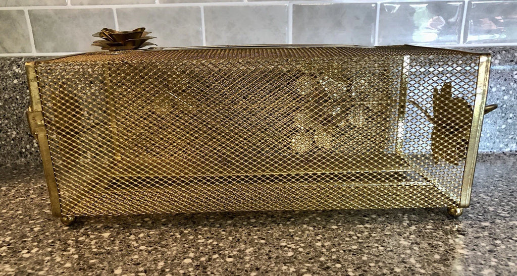 VTG Tissue Box Cover Ornate Hollywood Regency Style Gold Metal Mesh & Roses | eBay