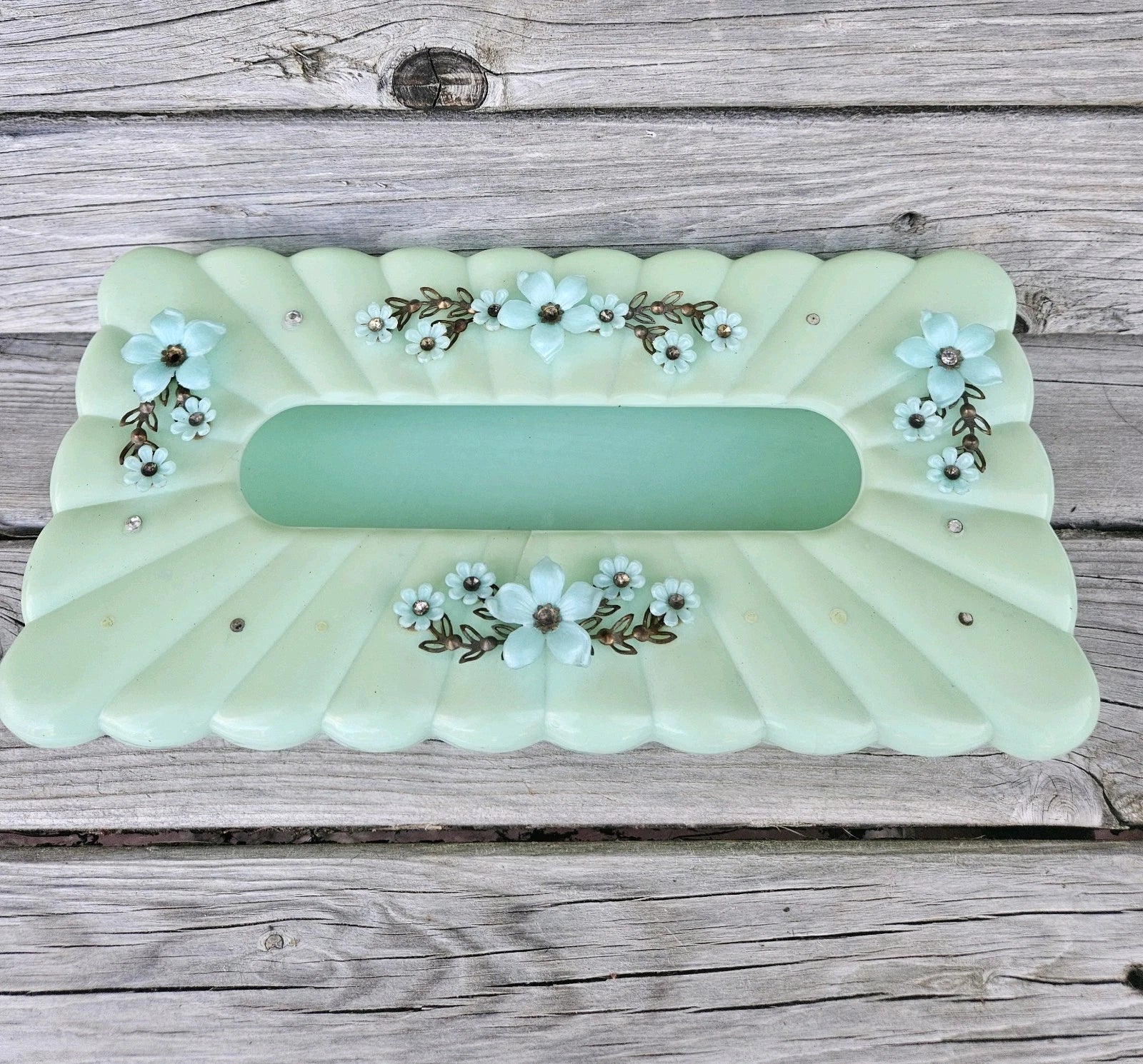 Vtg 60s Menda Co. Tissue Box Holder Cover Rectangle Mint Foam Green Floral Photo | eBay