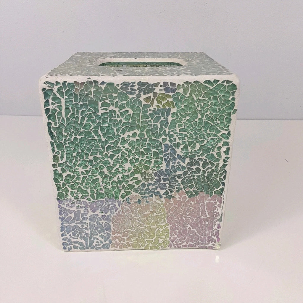 Crackle Mosaic Glass Tissue Box Cover Aqua White Pink Purple Square | eBay