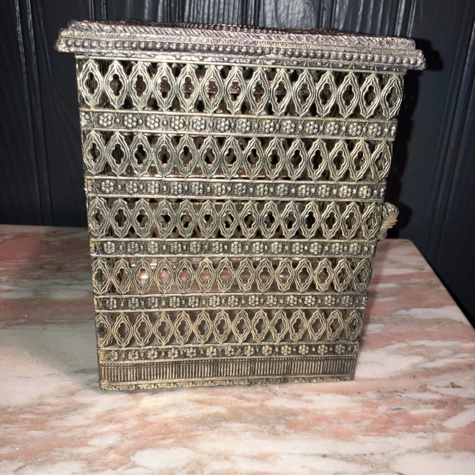 Metal Filigree Tissue Box Holder Hollywood Regency Bronze Silver Vintage | eBay