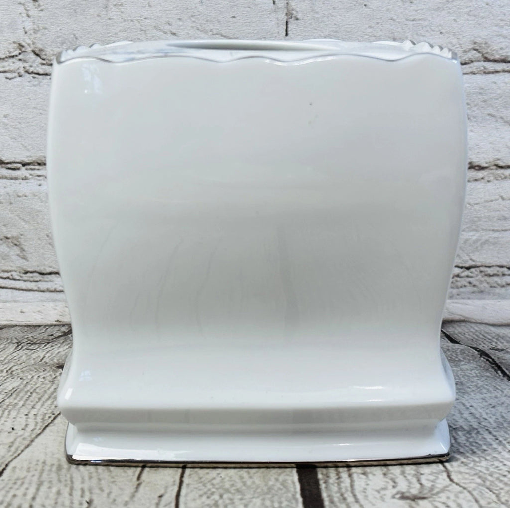 Veratex Ceramic Tissue Box Cover White Blue Roses Silver Trim Gray Leaves Mint | eBay