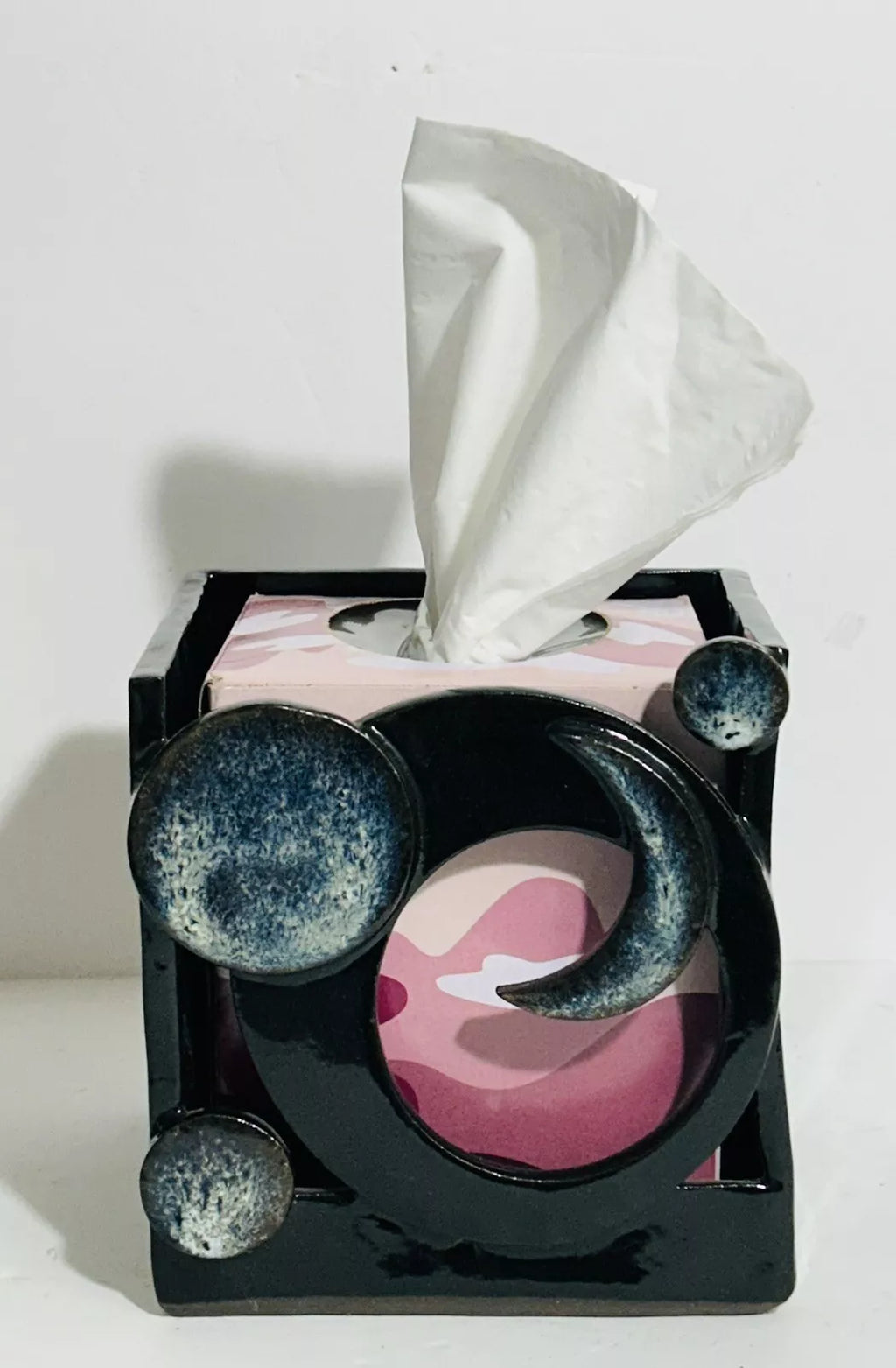 Studio Art Pottery Tissue Box Holder Black Glaze Moon Phase Whimsy Goth Witchy | eBay