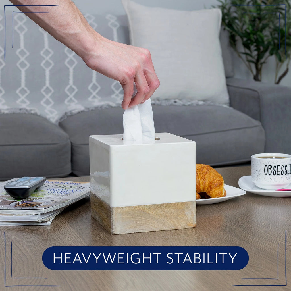 White/Mango Wood Square Tissue Box Cover; Enamel Minimalist Scandinavian Cube | eBay