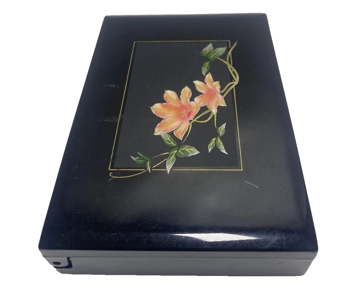 Vintage Black Floral Lacquer Design Travel Tissue Box With Mirror And Tissues | eBay