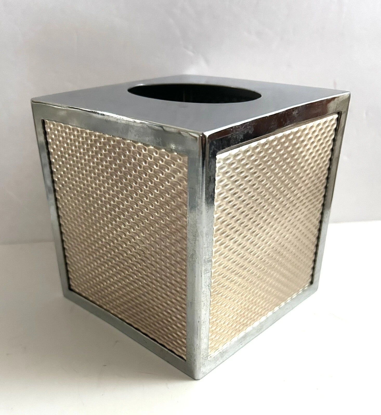Metal Tissue Box Cover Holder Square Silver and Gold Tone Illusions Boutique ￼￼ | eBay