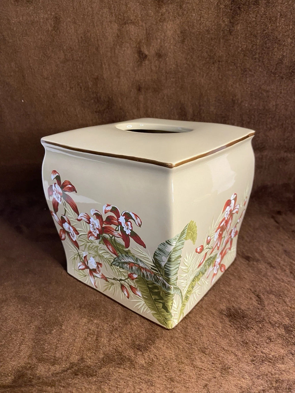 Tommy Bahama Tissue Box Cover Viscaya Orchid Pattern Ceramic Bathroom Vanity *** | eBay