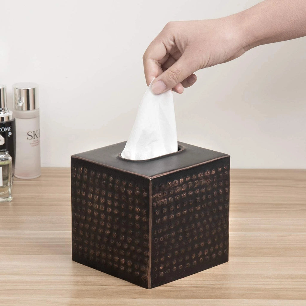 Tissue Holder with Open Bottom, Brushed Bronze Hammered Metal Tissue Box Cover | eBay