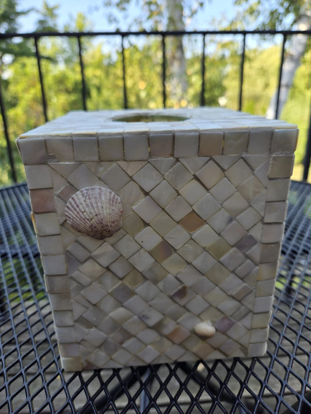 Mosaic Mother of Pearl Inlay Tissue Box Cover Small Seashells Randomly Attached | eBay