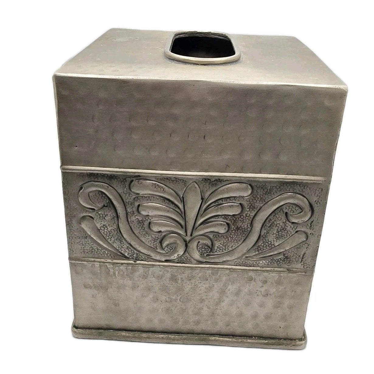 Hammered Metal Tissue Box Cover Embossed Silver Pewter Tone Square | eBay