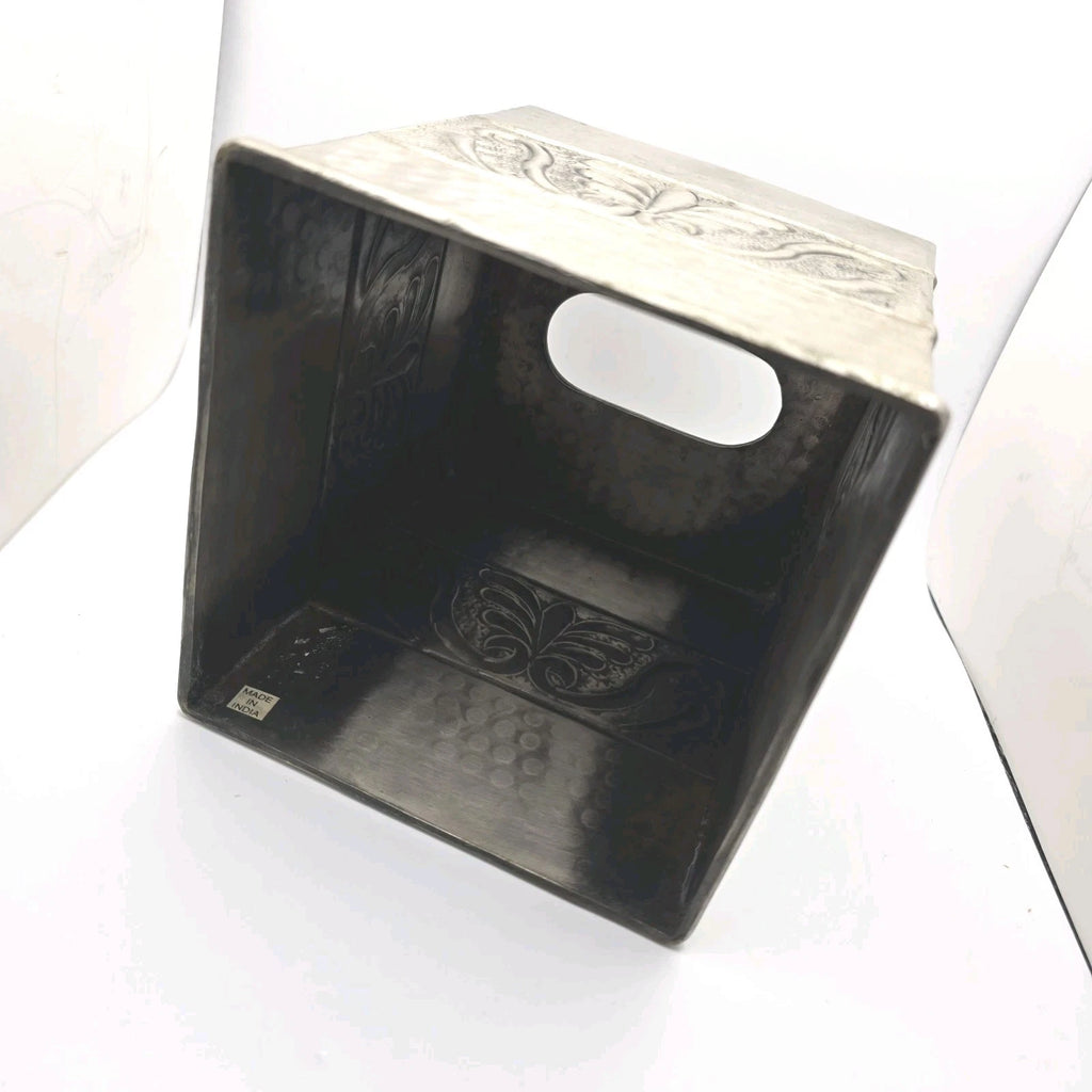 Hammered Metal Tissue Box Cover Embossed Silver Pewter Tone Square | eBay