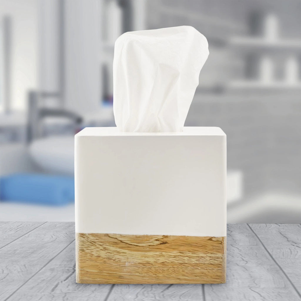 White/Mango Wood Square Tissue Box Cover; Enamel Minimalist Scandinavian Cube | eBay