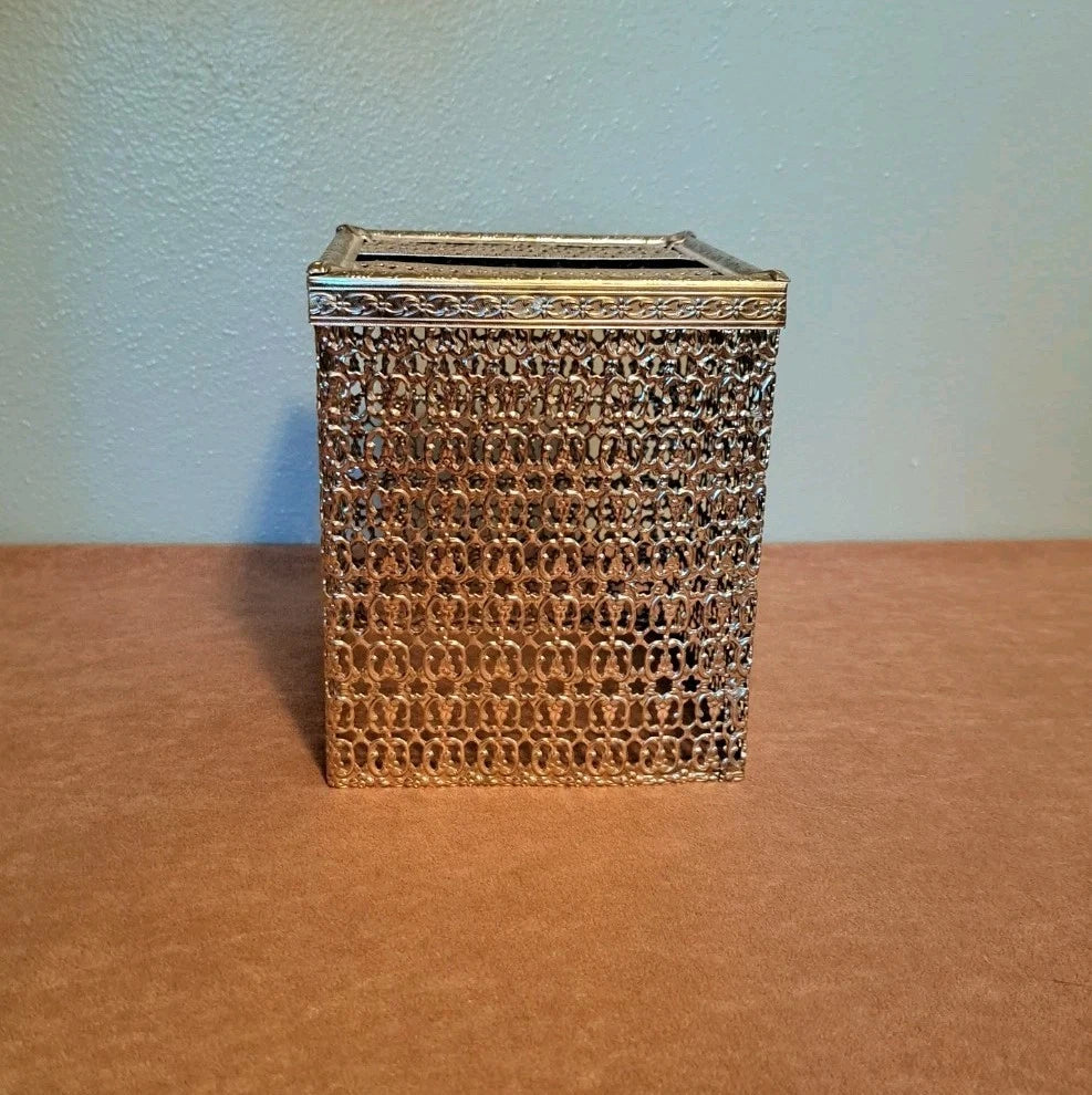 MCM Gold Filagree Tissue Box Cover Square Metal | eBay