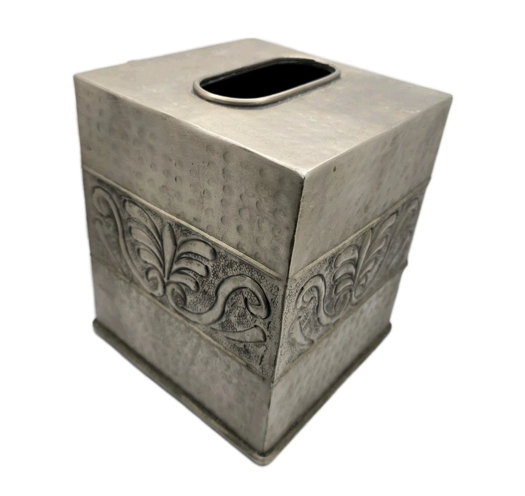 Hammered Metal Tissue Box Cover Embossed Silver Pewter Tone Square | eBay