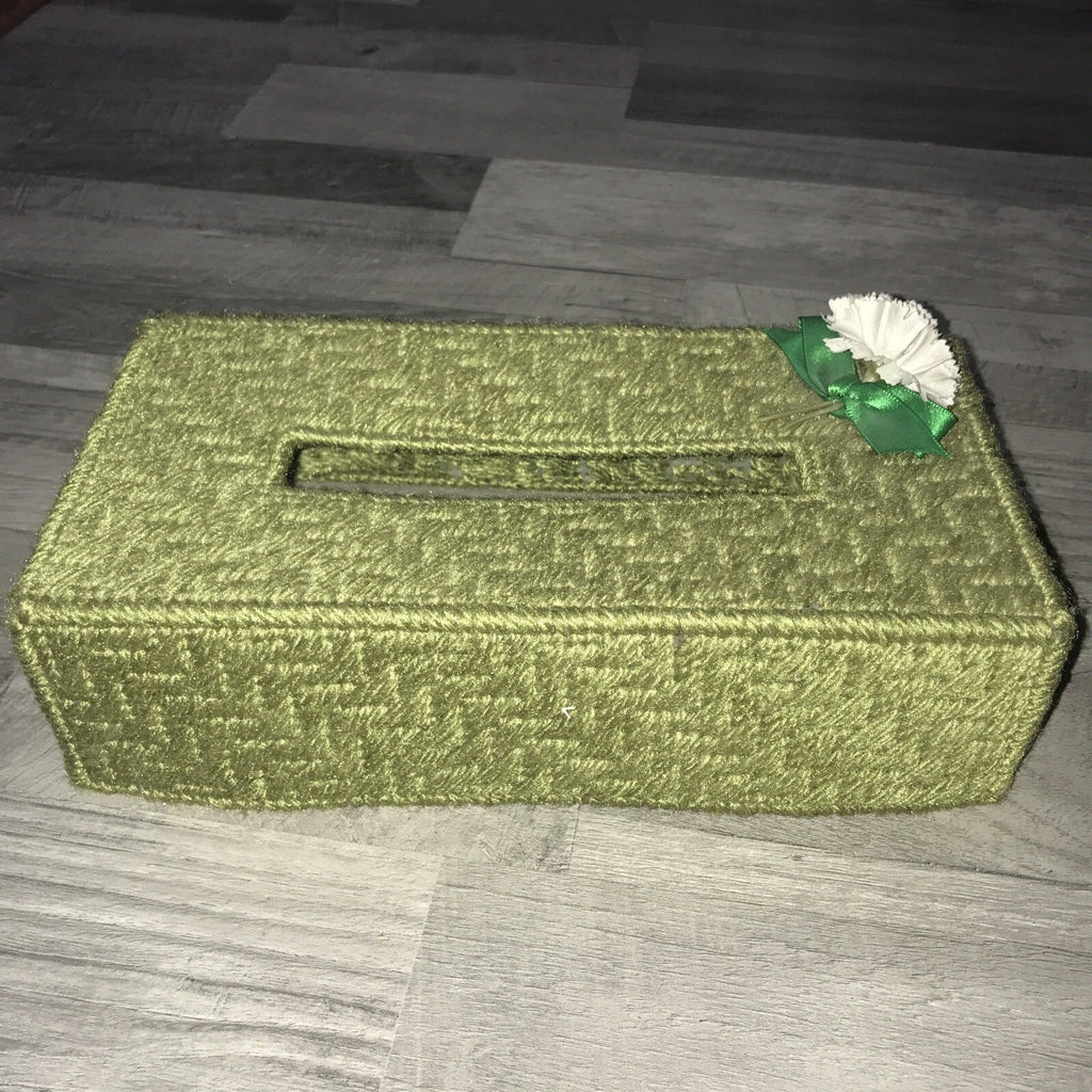 Vintage Homemade Tissue Box Cover Needlepoint Yarn Burnt Green Rectangle W7 | eBay