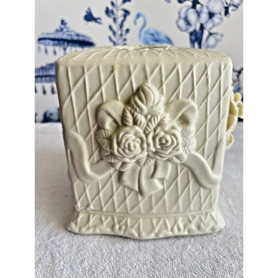 Ceramic Victorian Rose Tissue Box Cover Off-White Elegant 3-D Ivory Flowers 4x5 | eBay