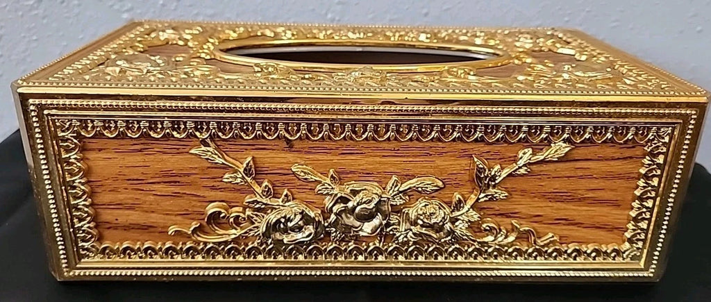 Tissue Box Holder Rectangular Plastic Resembling Wood & Gold | eBay