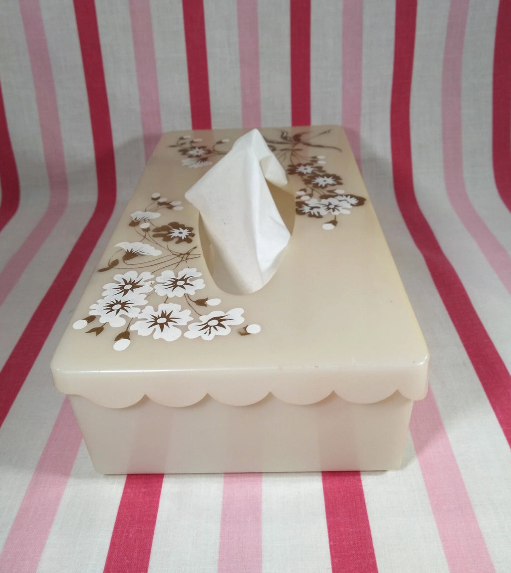 Stylish Mid Century Gold & White Florals Decorative Plastic Hinged Tissue Holder | eBay