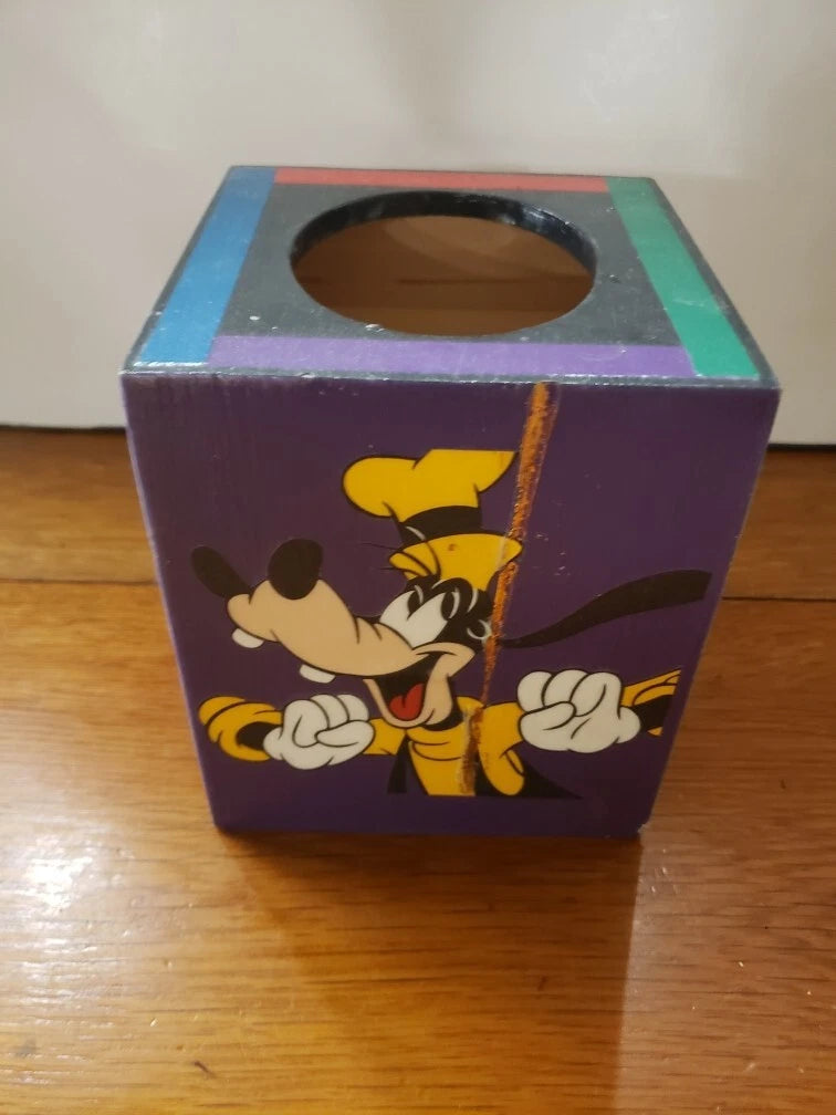 Vintage Wooden Walt Disney Mickey Mouse Goofy + Tissue Box Cover Holder Square | eBay