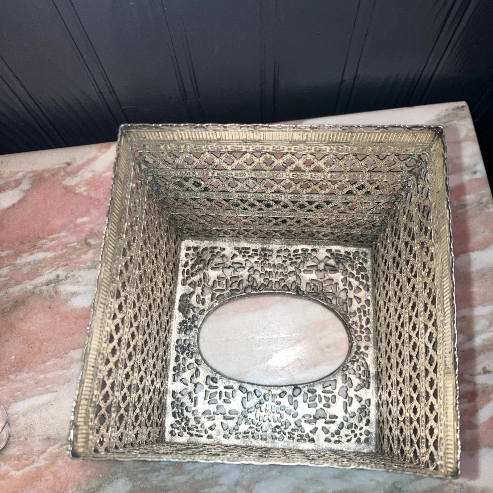 Metal Filigree Tissue Box Holder Hollywood Regency Bronze Silver Vintage | eBay