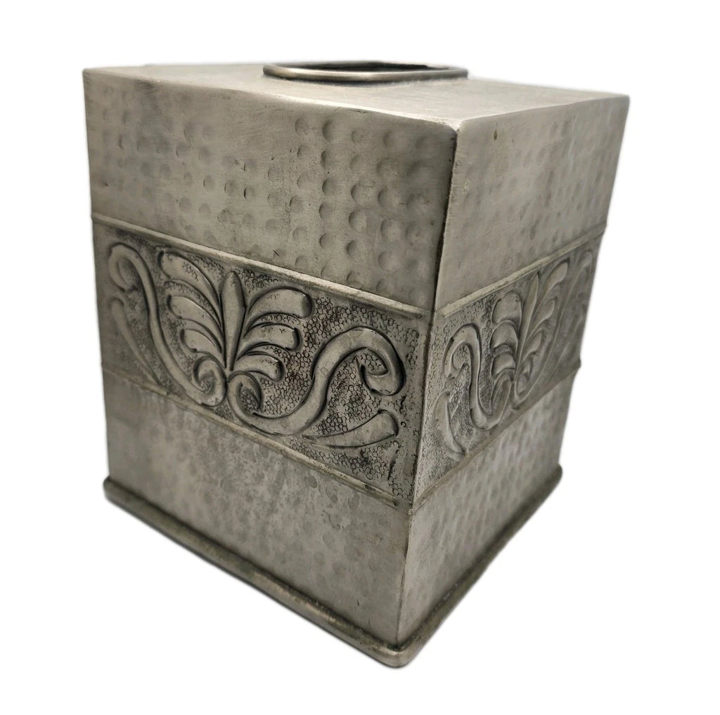 Hammered Metal Tissue Box Cover Embossed Silver Pewter Tone Square | eBay