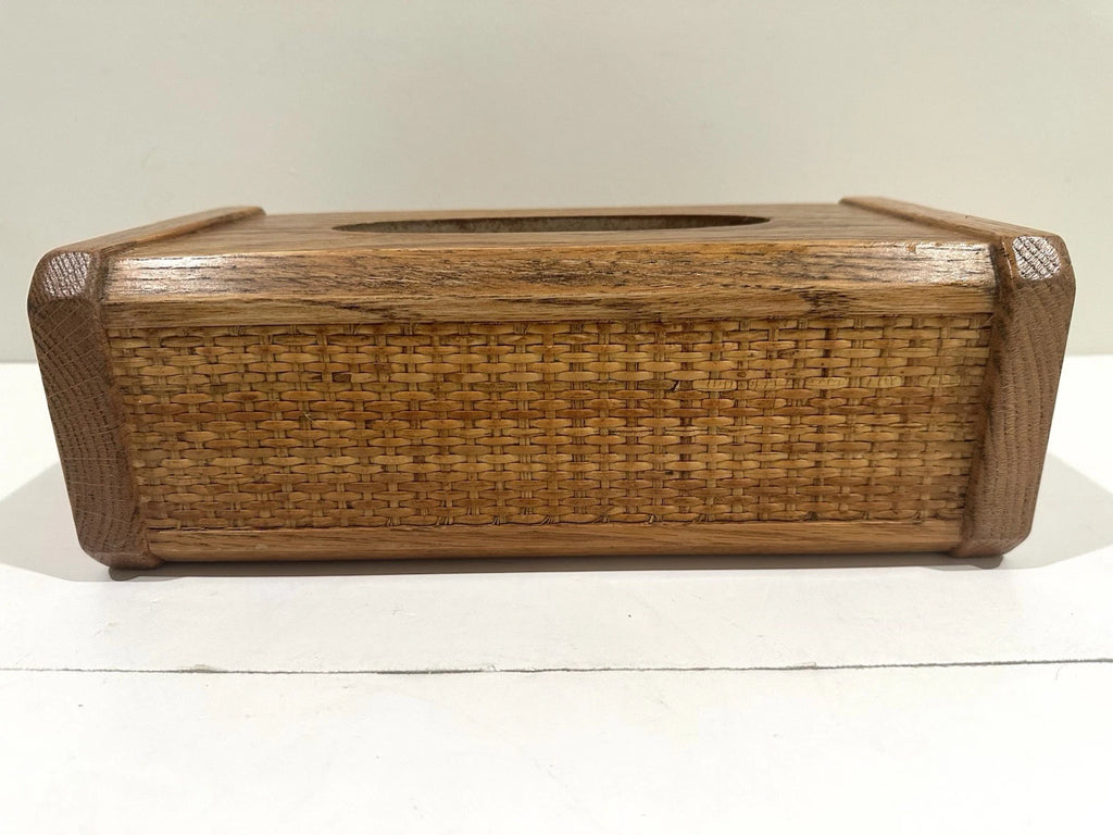 Vintage JC Penny Oak Wood Tissue Box Holder Dispenser Cover Rattan Look 80s Nice | eBay