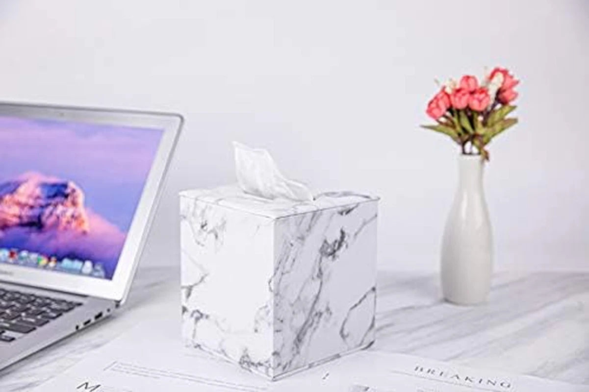 Tissue Box Cover, Square, Modern Marble Style, Marble Stripes, PU Leather & Wood | eBay