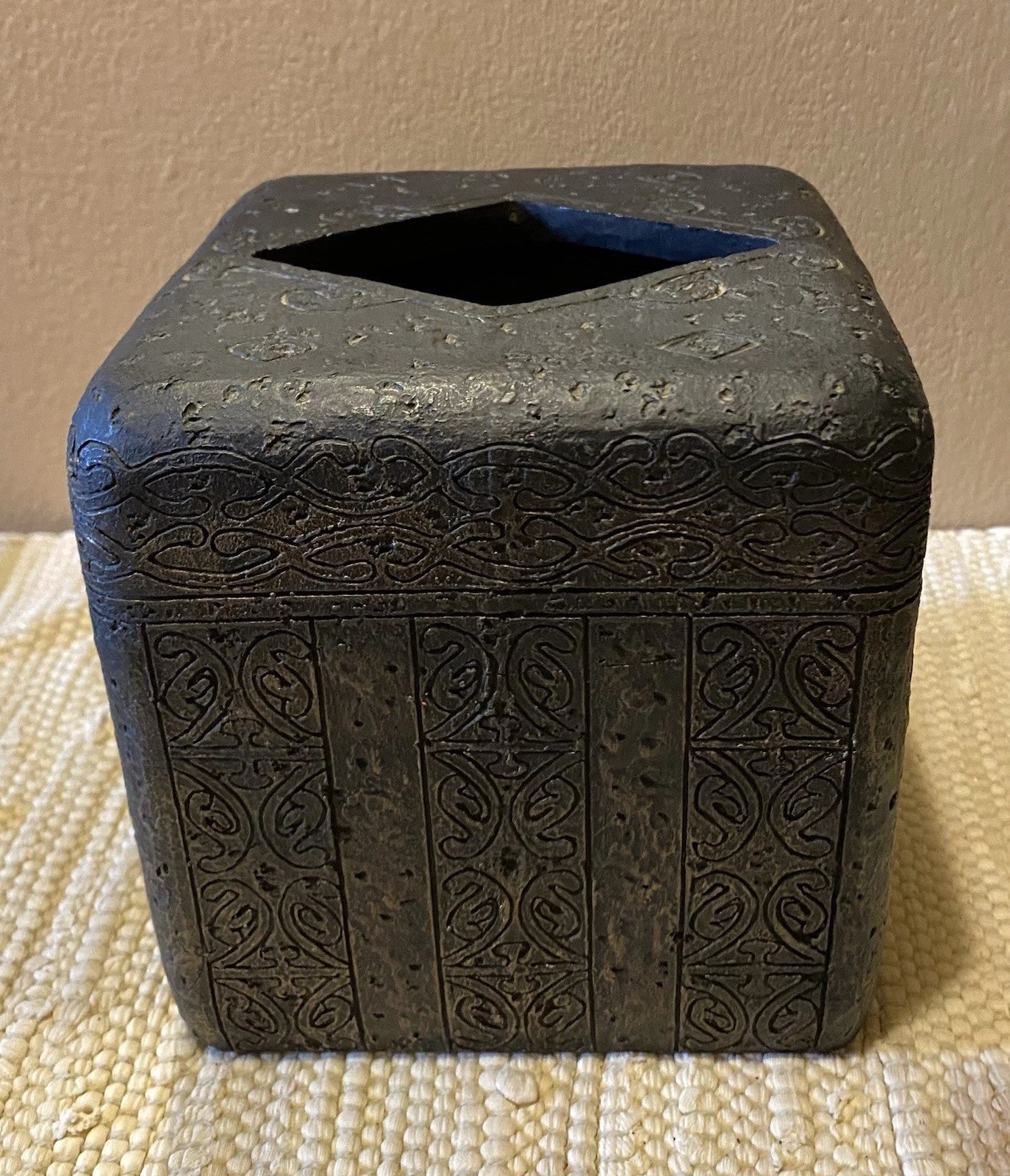 Cast Iron Decorative Tissue Box Holder Cover Brown Ancient Ornate Scroll Design | eBay