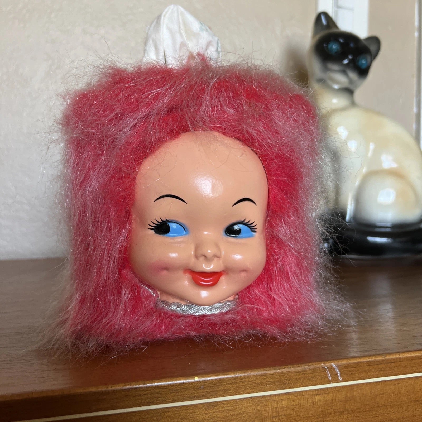Vintage 1970s Dimple Doll Tissue Box Cover Holder Red White Hair Grandma Boho | eBay