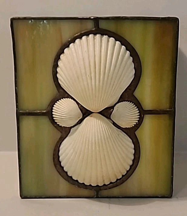 Vtg. Leaded Stained Glass Tissue Box Cover Slag With Sea Shells EUC | eBay