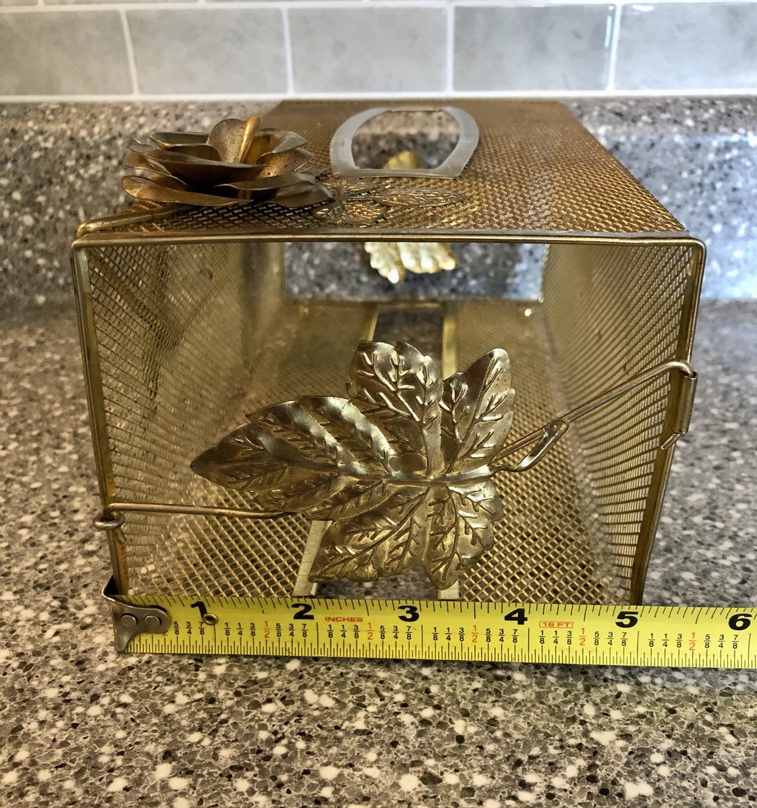 VTG Tissue Box Cover Ornate Hollywood Regency Style Gold Metal Mesh & Roses | eBay