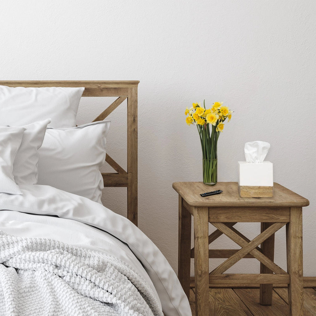 White/Mango Wood Square Tissue Box Cover; Enamel Minimalist Scandinavian Cube | eBay
